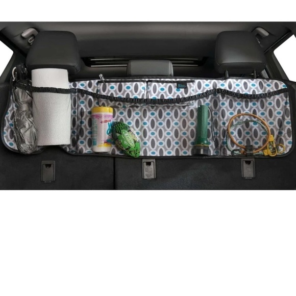 🆕Clever Cargo 5 Pocket Car Organizer In Gray/Teal Oval Design w/Black & White - Picture 2 of 5